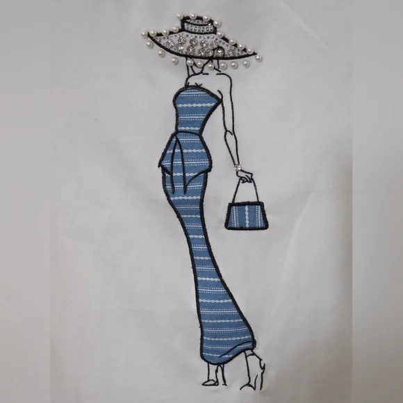 Chaps White Tee with Blue Fashion Lady Graphic - Picture 2 of 5